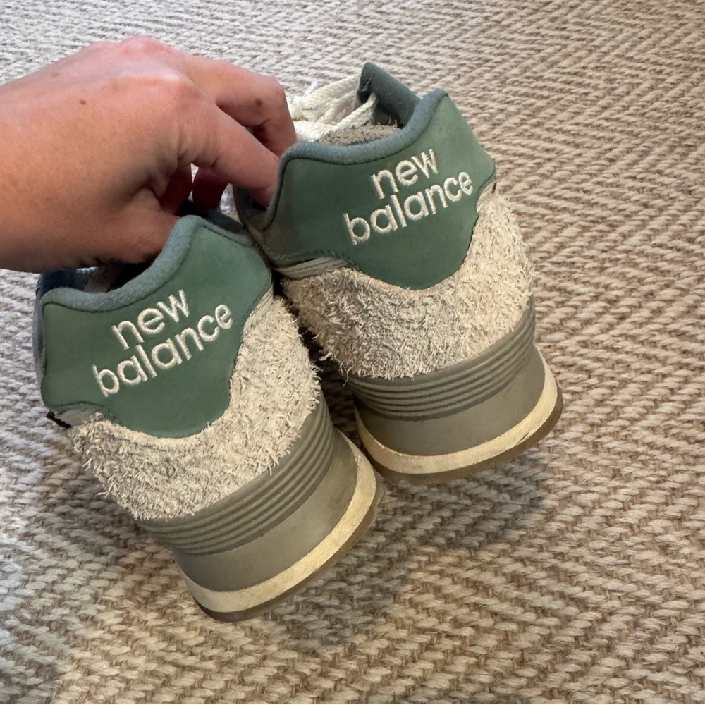 New Balance 574 Calcium New Spruce Cream and Green Tennis Shoes | Size 10 - Picture 7 of 7